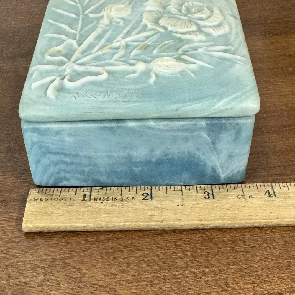 Vintage Robert Nerrin Design Gifts Intern'l Inc. Blue Floral Trinket Box USA